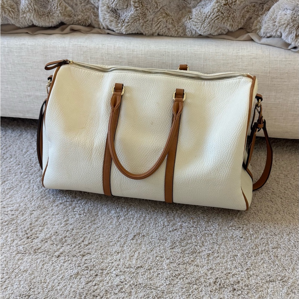 Sole society White and Brown Leather Tote Bag